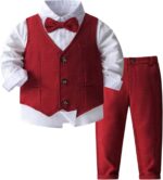 TiaoBug Infant Baby Boys Birthday Party Tuxedo Suit Long Sleeve Shirt Vest Long Trouser Gentleman Outfit