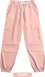 JiAmy Girls Cargo Trousers, Elastic Waist Casual Baggy Parachute Trousers Multi Pockets Dance Joggers Y2k Kids Pants for 5-14 Years - Image 2