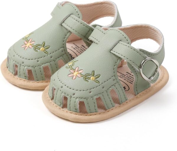 Caziffer Baby Girl Sandals PU Leather Non-slip Embroidery Flower Summer Flats Toddler Shoes for Casual Daily - Image 2