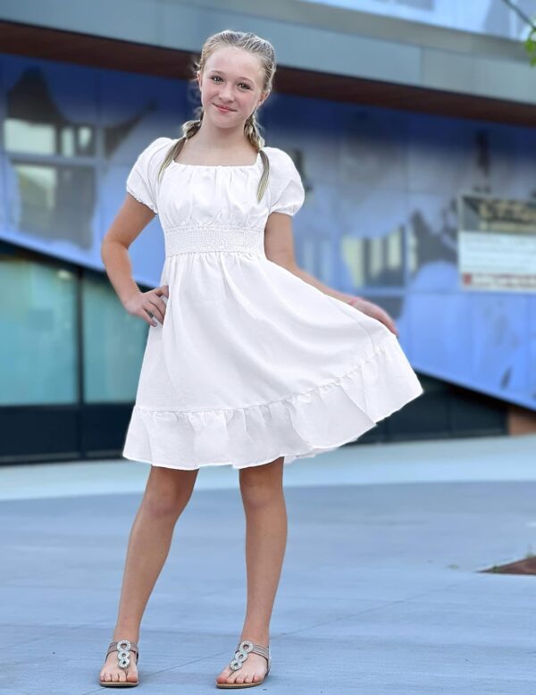 Arshiner Dress Girls Party Dress Elegant Short Sleeve Summer Dresses Children Plain A Line Casual Dress Ruffles Princess Dress Tie Back 122-158 - Image 7