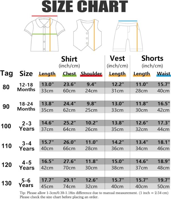 Baby Boys 3 Pieces Outfit Gentleman Suit Set, Shirt & Bowtie & Waistcoat & Shorts, Size:1-6 Years - Image 6