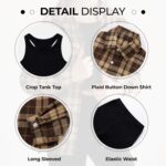 Girls 3 Piece Outfits Kids Cami Top + Flare Pants Set with Plaid Shirt Set Youth Girls Long Jacket Tanks Top Flare Leggings Bell Bottom Clothes - Image 9