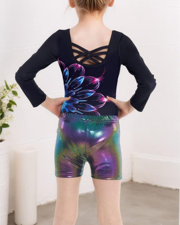 JiAmy Gymnastics Leotards for Girls Cross Back, Long Sleeve Sparkly Dance Biketards with Shorts Ballet Outfit for 3-12 Years - Image 5