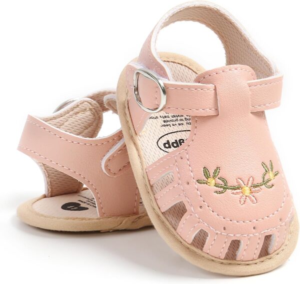 Baby Girl Sandals PU Leather Non-slip Embroidery Flower Summer Flats Toddler Shoes for Casual Daily - Image 4