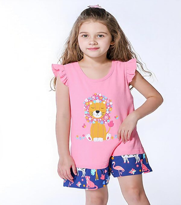 Toddler Girls Summer Short Outfits Clothes Set Kids Unicorn Bunny Animal Print Short Sleeve Cotton T-Shirt Dresses Tops and Shorts 2 Piece Crewneck Sleeveless Clothing Set Age 1-7 Years Old - Image 2