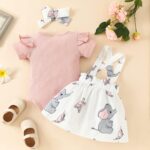 Loalirando Infant Newborn Girl Elephant Outfits 3Pc Romper Bunny Crab Suspender Skirt Set Headband Summer Fall Cute Clothes - Image 3
