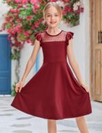 Arshiner Girls Dress Summer Ruffle Sleeve Mesh A Line Casual Party Dresses with Pockets 6-13 Years - Image 5