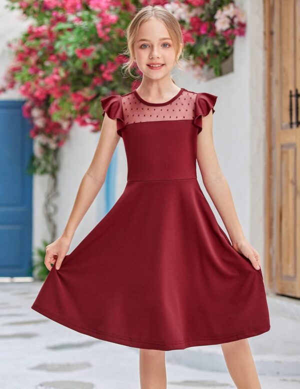 Arshiner Girls Dress Summer Ruffle Sleeve Mesh A Line Casual Party Dresses with Pockets 6-13 Years - Image 5