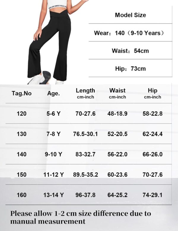 Arshiner Girls School Trouser Flare Leggings High Waisted V Crossover Casual Yoga Bell Bottoms with Pockets Pants for Kid - Image 7