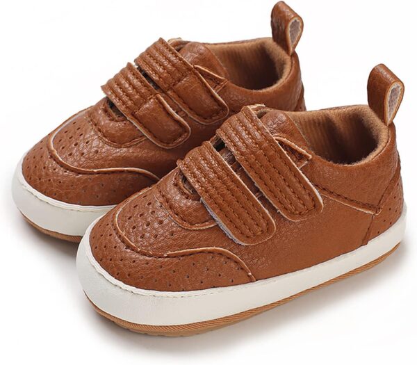Spring and Autumn Children Baby Toddler Shoes Boys and Girls Flat Bottom Non Slip Lightweight Comfortable Double Hook Loop Solid Color Simple Style Surprise Shoes Toddler Boys (Brown, 0-6 Months) - Image 2