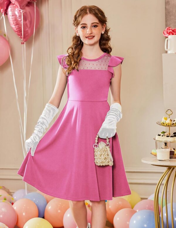 Arshiner Girls Dress Summer Ruffle Sleeve Mesh A Line Casual Party Dresses with Pockets 6-13 Years - Image 5