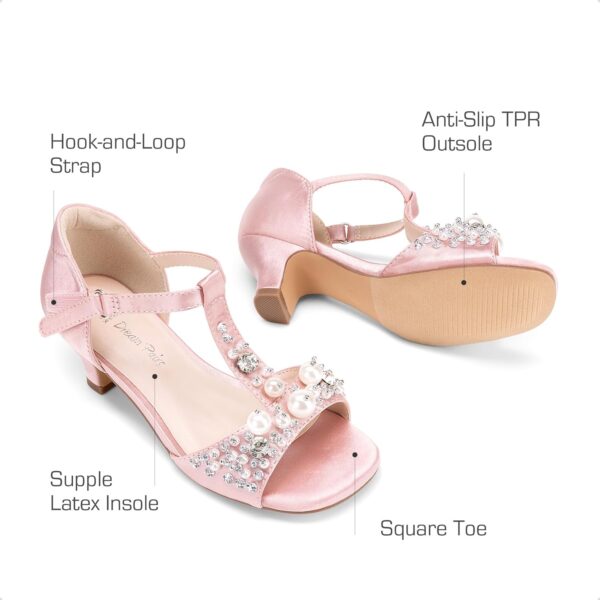 DREAM PAIRS Girls Sandals Ankle Strap T-Strap Low Heel Pearl Bow Flower Pump Dress Wedding Party Shoes for Little Kid/Big Kid - Image 6