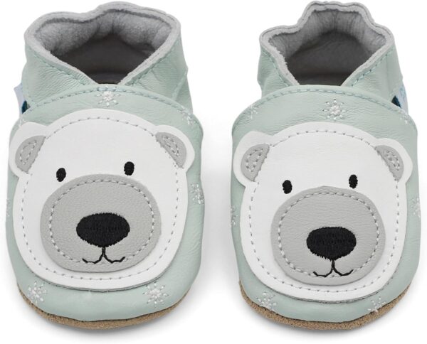 Dotty Fish Soft Leather Baby and Toddler Barefoot Shoes for Boys and Girls. Non-Slip Suede Soles. Animal Designs. 0-6 Months - 4-5 Years - Image 2