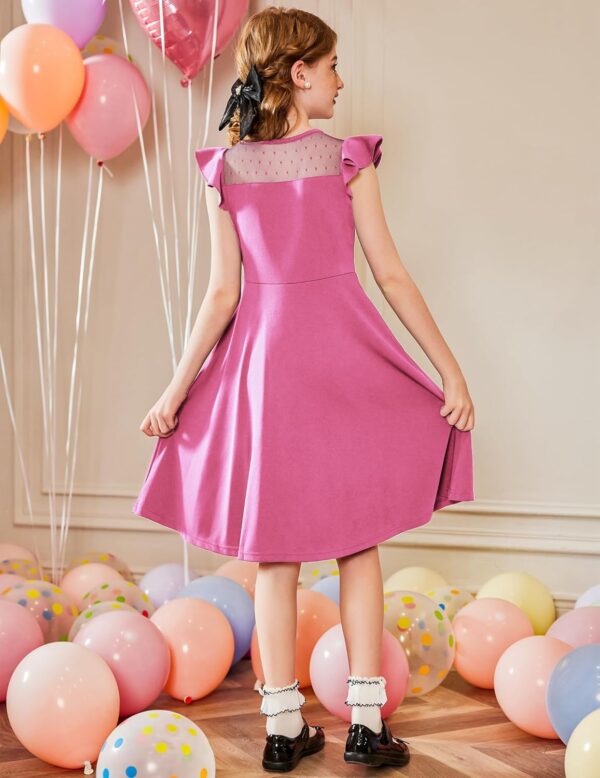 Arshiner Girls Dress Summer Ruffle Sleeve Mesh A Line Casual Party Dresses with Pockets 6-13 Years - Image 6