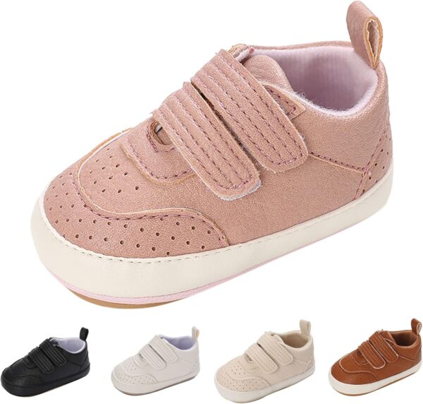 Spring and Autumn Children Baby Toddler Shoes Boys and Girls Flat Bottom Non Slip Lightweight Comfortable Double Hook Loop Solid Color Simple Style Surprise Shoes Toddler Boys (Brown, 0-6 Months) - Image 3