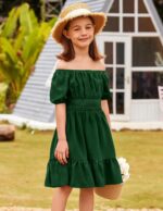 Arshiner Dress Girls Party Dress Elegant Short Sleeve Summer Dresses Children Plain A Line Casual Dress Ruffles Princess Dress Tie Back 122-158 - Image 7