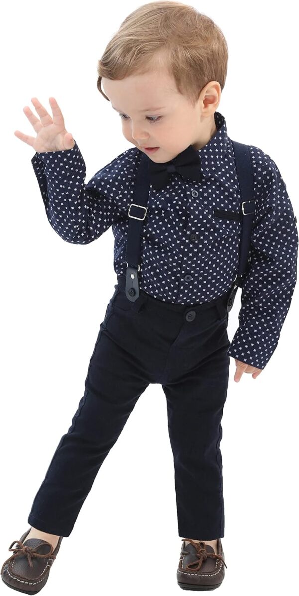 Lilax Boy Gentleman Outfit Tuxedo Dress Shirt Suspender Pant Set - Image 6