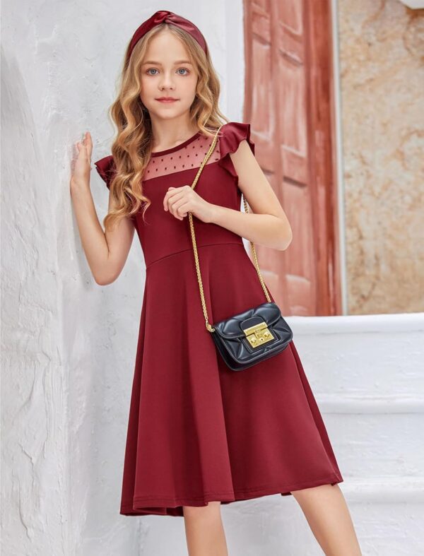 Arshiner Girls Dress Summer Ruffle Sleeve Mesh A Line Casual Party Dresses with Pockets 6-13 Years - Image 2