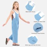 Rolanko Girls Jumpsuit Adjustable Spaghetti Strap Loose Overalls Rompers, Cotton Baggy Plain Playsuits with Pockets for Age 5-12 Years - Image 5