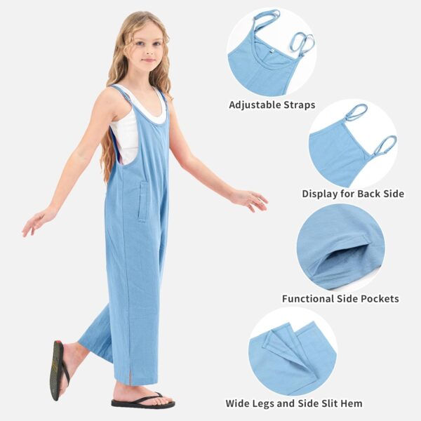 Rolanko Girls Jumpsuit Adjustable Spaghetti Strap Loose Overalls Rompers, Cotton Baggy Plain Playsuits with Pockets for Age 5-12 Years - Image 5
