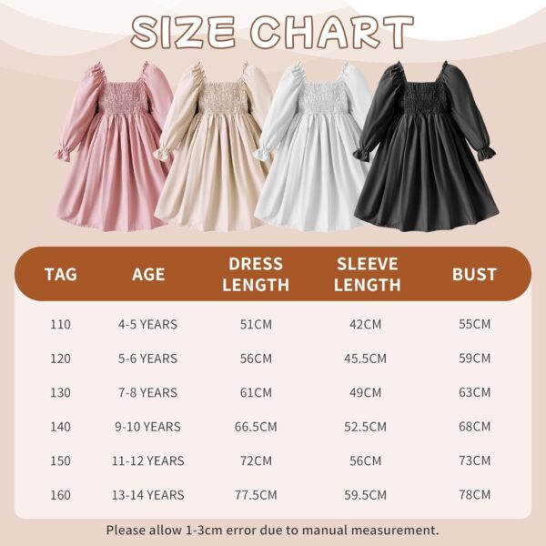 JiAmy Girls Dress Long Sleeve Square Neck Dresses Spring Summer Kids Casual Elegant Wedding Party A-Line Skirt Clothes for Girl 4-14 Years - Image 5