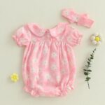 Baby Girl Romper Outfit Bow Print Cute Doll Collar with Headband Summer Newborn Clothes for Baby Girls 0-18 Months - Image 4
