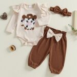 Loalirando Infant Baby Girls Western Outfit Cow Print Ruffle Long Sleeve Romper Bow Pants Set Headband Cowgirl Clothes 3Pcs Spring Fall Clothes - Image 2