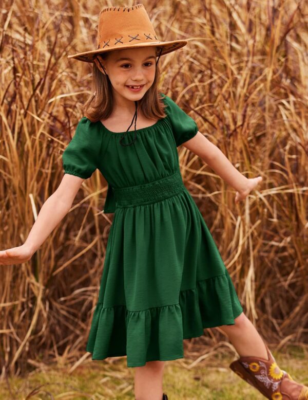 Arshiner Dress Girls Party Dress Elegant Short Sleeve Summer Dresses Children Plain A Line Casual Dress Ruffles Princess Dress Tie Back 122-158 - Image 4