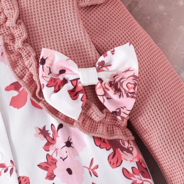 Similotey Baby Girl Romper Floral Print with Bow Long Sleeve Baby Girl One Piece Outfit - Image 3
