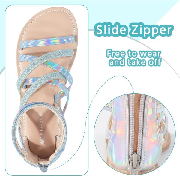 Girls Flat Sandals Princess Open Toe Strappy Sandals Zipper Gladiator Flats Sandal with Adjustable Strap Summer Flat Shoes - Image 2