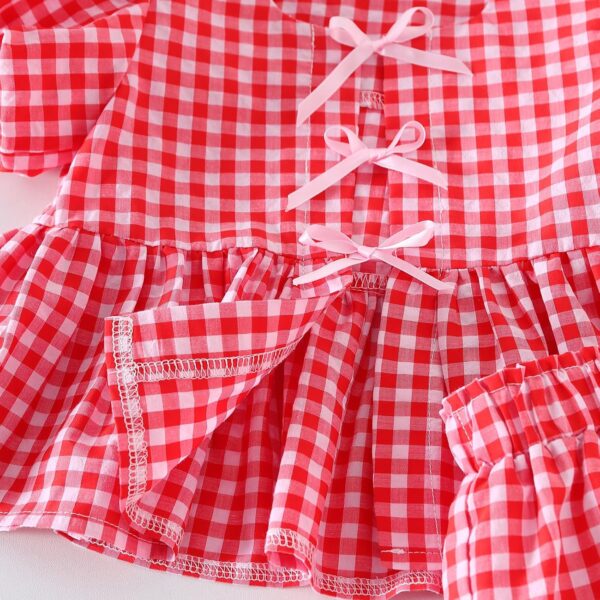 ZZLBUF Toddler Baby Girls Clothes Tie-up Puff Sleeve Plaid Shirt Tops Pants Shorts 2Pcs Outfits Cute Summer Short Set - Image 5