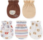 Newborn Baby 5 Hats and 5 Pairs Anti-Scratch Mittens for Babies Boys and Girls,Ages 0-6 Months 100% Cotton - Image 3