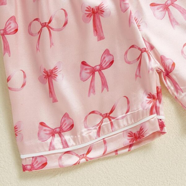 MAHUAOYIXI Toddler Kids Girls Summer Satin Pajamas Outfits Short Sleeve Watermelon Print Lapel Button Down Shirts Top with Elastic Waist Shorts Sets 2Pcs Sleepwear - Image 7