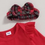 Toddler Baby Girls Christmas Outfit Long Sleeve Romper Elk Embroidery Plaid A-Line Skirt Headband Set Winter Clothes - Image 4