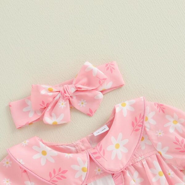 Baby Girl Romper Outfit Bow Print Cute Doll Collar with Headband Summer Newborn Clothes for Baby Girls 0-18 Months - Image 5