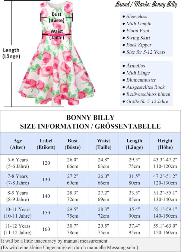 BONNY BILLY Girls Classy Vintage Floral Swing Kids Party Dress with Belt - Image 4
