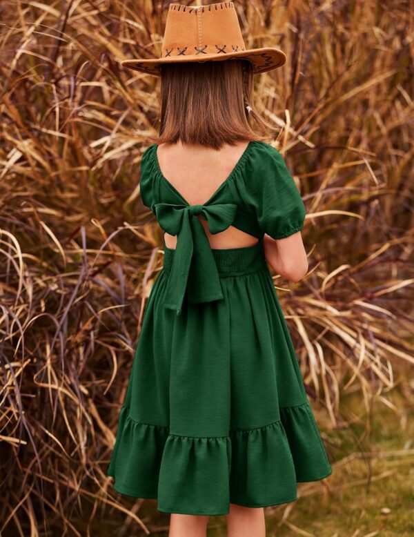 Arshiner Dress Girls Party Dress Elegant Short Sleeve Summer Dresses Children Plain A Line Casual Dress Ruffles Princess Dress Tie Back 122-158 - Image 6