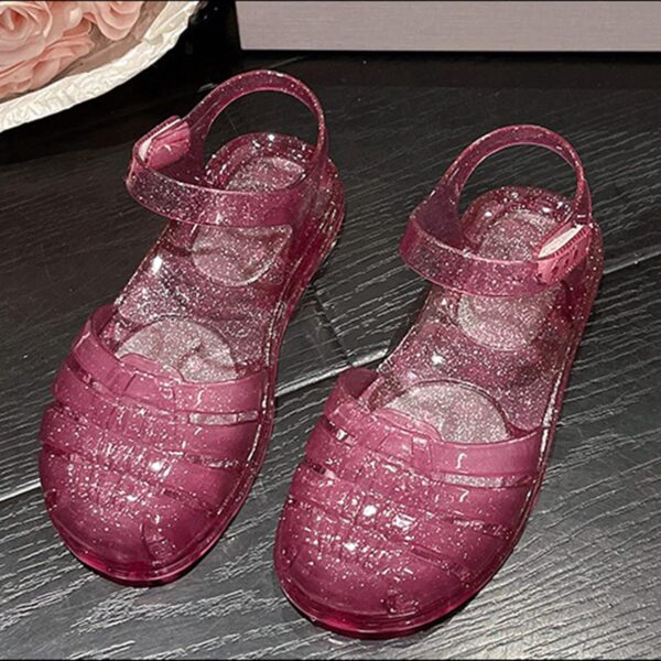 Zeiayuas Toddler Girls Jelly Sandals Glitter Flat Beach Summer Shoes Mary Jane Dress Princess Shoes Water Anti Slip Shoes for Little Kids UK Child 2-6 Years - Image 6