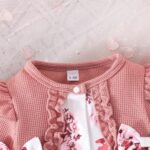 Similotey Baby Girl Romper Floral Print with Bow Long Sleeve Baby Girl One Piece Outfit - Image 2