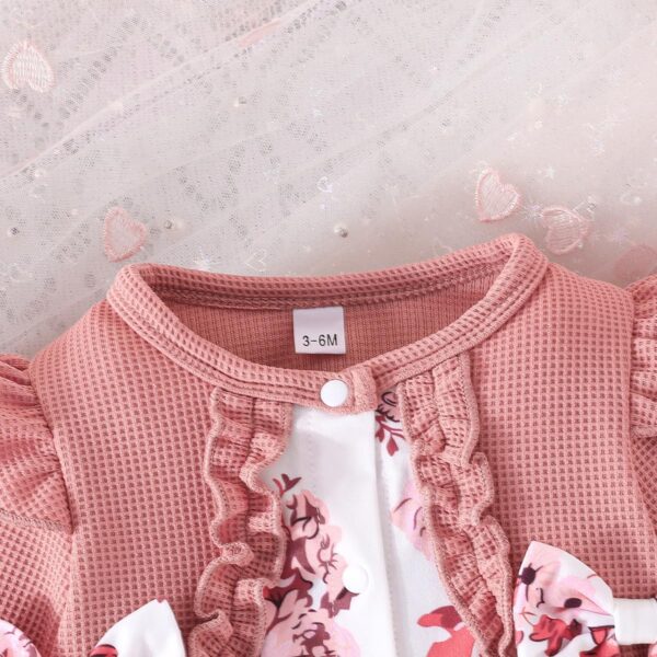 Similotey Baby Girl Romper Floral Print with Bow Long Sleeve Baby Girl One Piece Outfit - Image 2