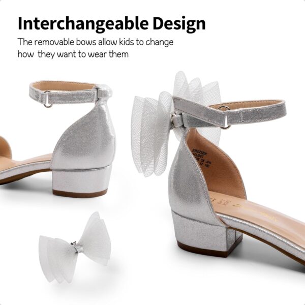 DREAM PAIRS Girls Sandals Low Heel Dress Pump Ankle Strap Interchangeable Bow Flower Wedding Party Shoes for Little Kid/Big Kid - Image 3