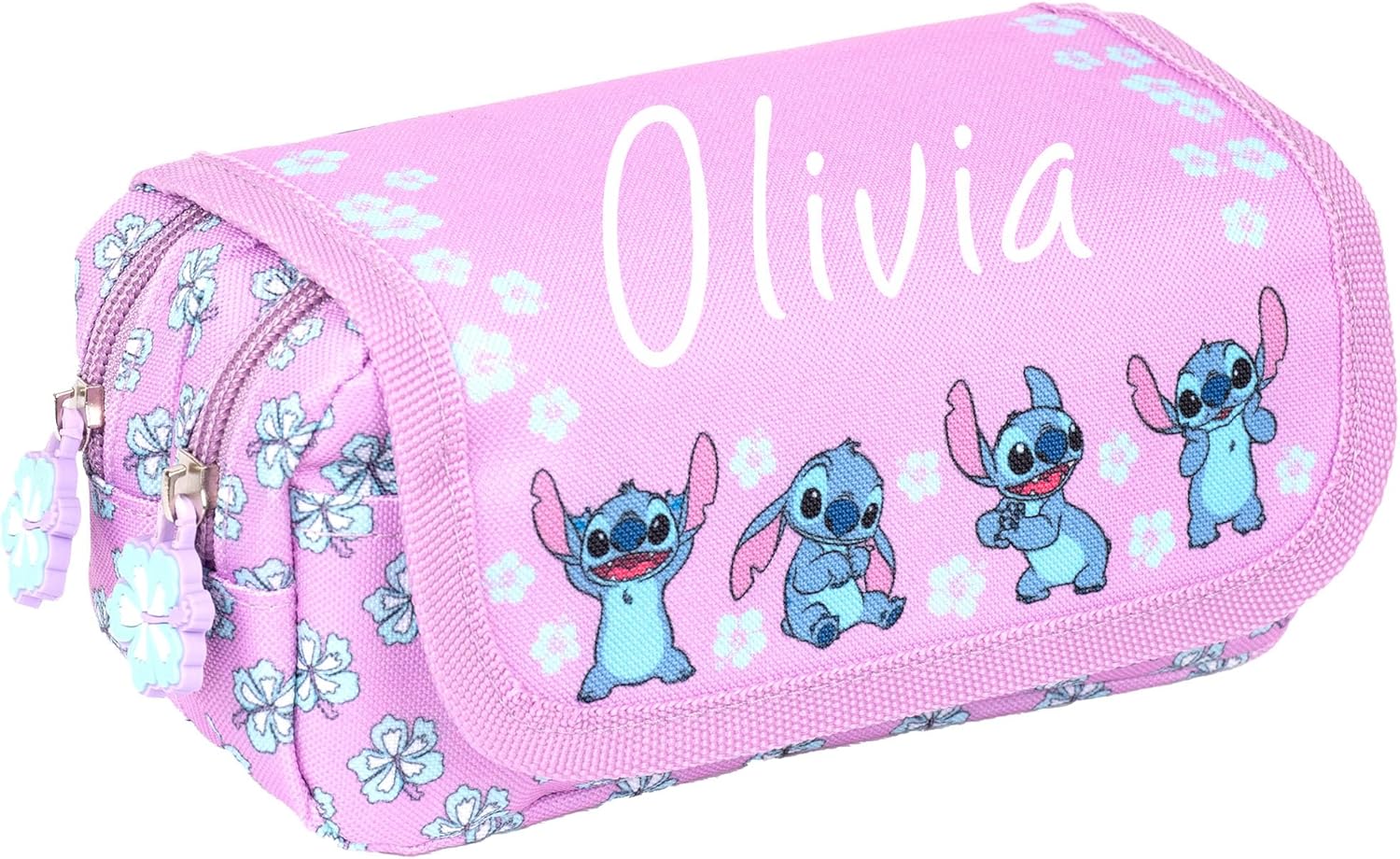81D3hFzoduL._AC_SL1500_.jpg Disney Stitch Personalised Pencil Case, Purple Cute Personalised School Pencil case for Girls, 2 Large Compartments Stationery Pouch - Image 1