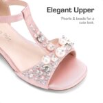 DREAM PAIRS Girls Sandals Ankle Strap T-Strap Low Heel Pearl Bow Flower Pump Dress Wedding Party Shoes for Little Kid/Big Kid - Image 3