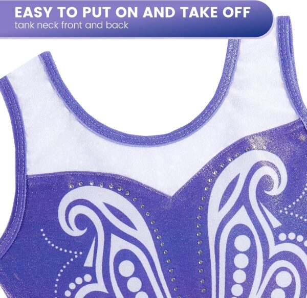 JiAmy Gymnastics Leotards for Girls with Shorts Scrunchie Rhinestones Printed Splice Flocking Shiny Kids Gymnastics Outfits for 3-12 Years - Image 2