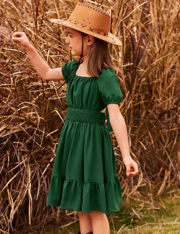 Arshiner Dress Girls Party Dress Elegant Short Sleeve Summer Dresses Children Plain A Line Casual Dress Ruffles Princess Dress Tie Back 122-158 - Image 5