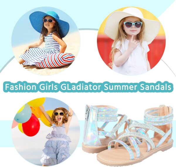 Girls Flat Sandals Princess Open Toe Strappy Sandals Zipper Gladiator Flats Sandal with Adjustable Strap Summer Flat Shoes - Image 4
