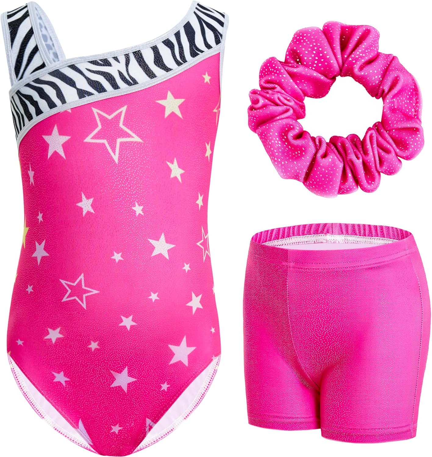 81QejK9H5LL._AC_SL1500_.jpg Gogokids Girls' Three-Piece Gymnastics Set, Sleeveless Leotards with Shorts and Hairband, Sparkling Ballet Dancing Unitards - Gymnastics Outfit with Gradient Color Design for 3-12 Years - Image 1