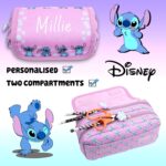 Disney Stitch Personalised Pencil Case, Purple Cute Personalised School Pencil case for Girls, 2 Large Compartments Stationery Pouch - Image 5