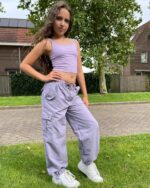 Rolanko Girls Baggy Cargo Parachute Trousers, Y2K Vintage Joggers with Adjustable Elastic Waist for Kids Fit - Image 4