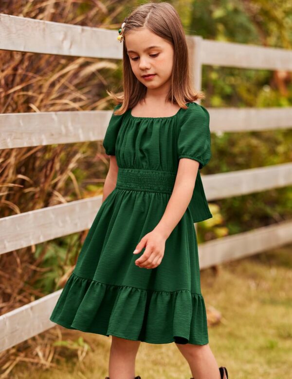Arshiner Dress Girls Party Dress Elegant Short Sleeve Summer Dresses Children Plain A Line Casual Dress Ruffles Princess Dress Tie Back 122-158 - Image 3